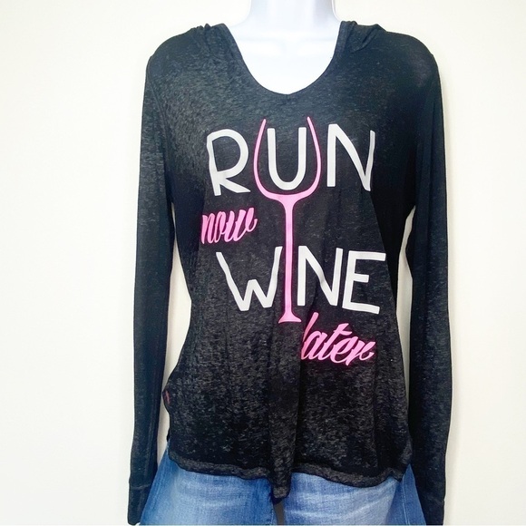 EVCR “Run Now Wine Later” Burnout Hoodie Sweatshirt - Picture 1 of 10